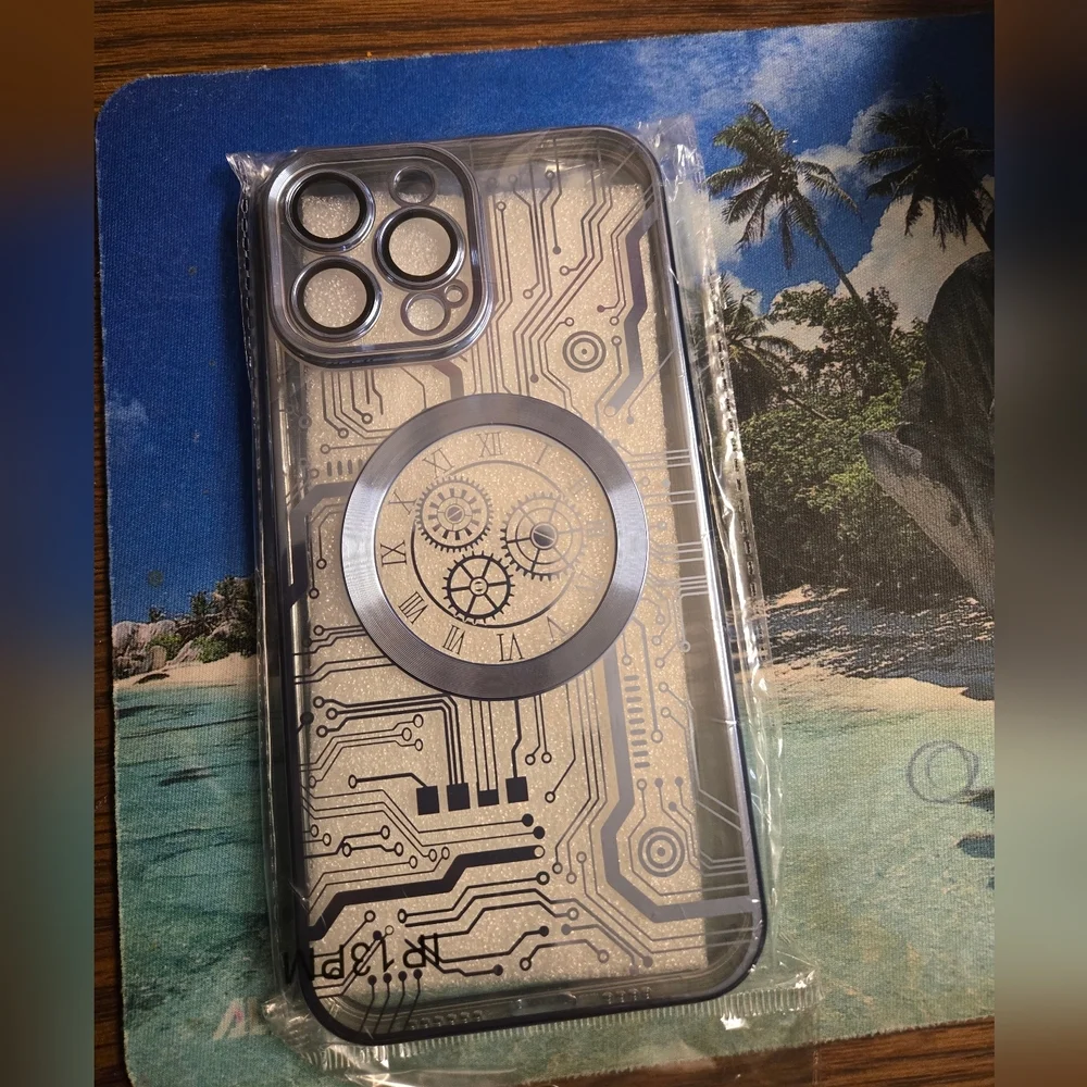 IPhone 13 Pro Circuit Design Phone Case with Clock Motif